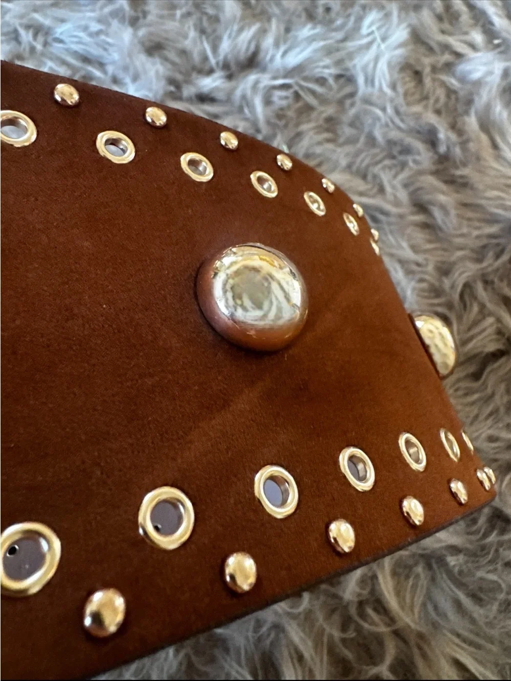 Tan faux suede western belt chunky gold studs chic cowgirl wide belt rare